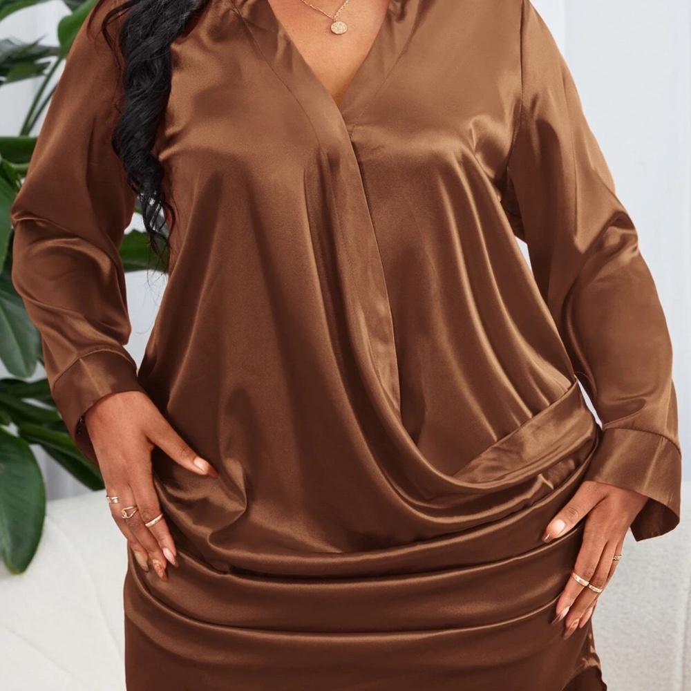 Slayr Side-Ruched Satin Dress by SheinPlus